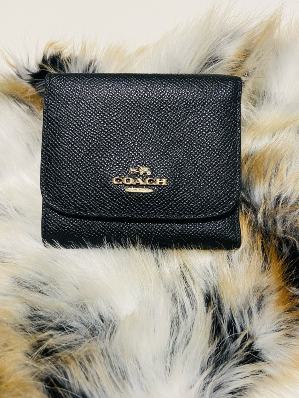 Coach Black Pebbled Leather Card Holder with Gold Logo